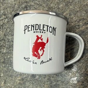 Pendleton Whisky White Enamel Mug with Red Graphic